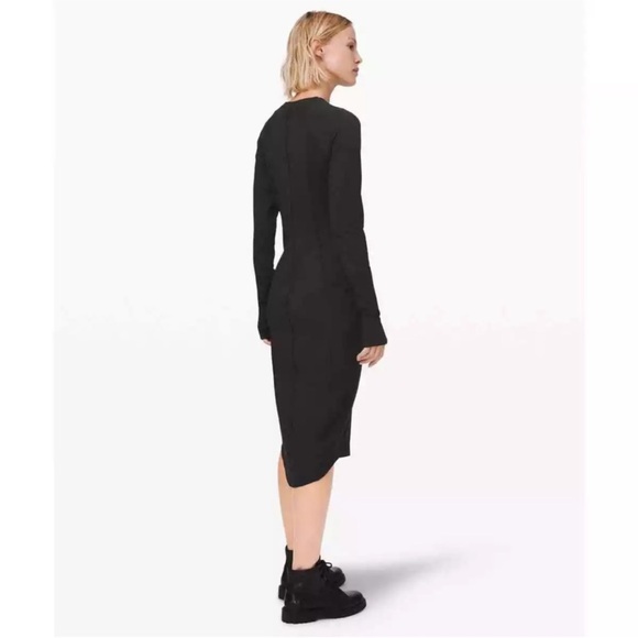 Lululemon Om and On Athletic Midi Dress Black Women XS Side Pockets Long Sleeve - Picture 3 of 10